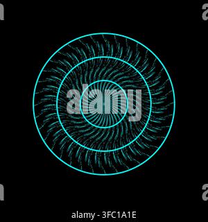 Radar particle swirl vector shape features futuristic concentric pattern. It represents creative cyber tech. Stock Vector