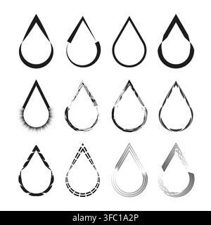 Water drop stroke vector set features simple tear shape. It visualizes creative liquid sketch. Stock Vector