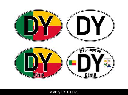 Benin, oval international vehicle registration code license plate car sticker, vector illustration Stock Vector