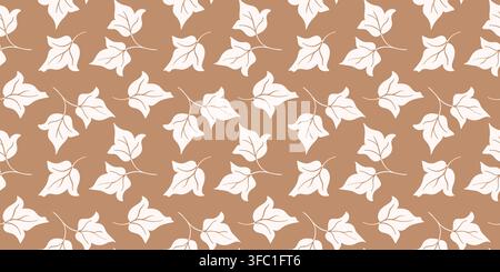 Seamless pattern with organic cotton plant leaf drawing. Minimalist botanical wallpaper background. Flat style nature vector illustration for textile Stock Vector