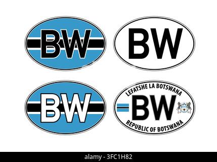Botswana, oval international vehicle registration code license plate car sticker, vector illustration Stock Vector