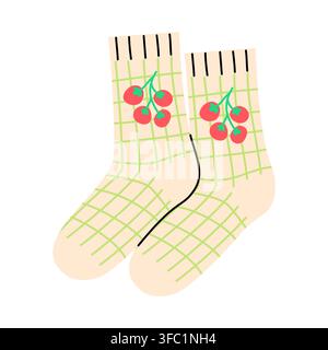 Cute Cherry Tomato Gingham Socks Vector Stock Vector