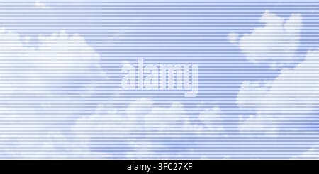 Retro halftone sky with clouds and vintage paper texture creates an abstract dotted vector illustration sky background. Stock Vector