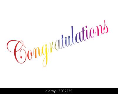 Elegant script congratulations text in a rainbow gradient on a white background with making colorful text stand out prominently text diagonally bottom Stock Vector