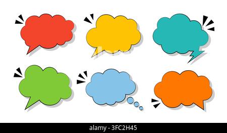 Clouds set speech bubbles elements monochrome color line art vector Stock Vector