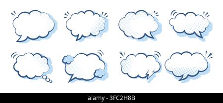 Clouds set speech bubbles elements monochrome color line art vector Stock Vector
