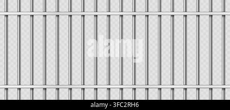 Realistic prison bars metal grate, chrome jail cell window frame on transparent background, security cage overlay for crime, law, detention and game design. Vector isolated. Stock Vector