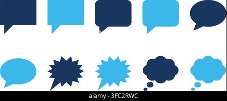 Blank speech bubbles templates in blue colors for comic books designs chat conversations and message notifications. Stock Vector