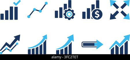 Business and finance graph icons showing growth and analysis for economic strategy. Stock Vector