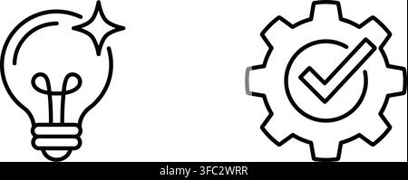 Business innovation and quality management linear icons featuring light bulb and check mark gear for optimization. Stock Vector
