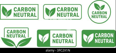 Carbon neutral stamps and badges with green leaf motifs for eco friendly environmental sustainability branding design. Stock Vector