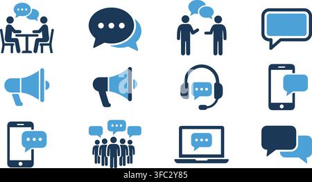 Communication icons with chat bubbles and people discussing concepts for digital media projects. Stock Vector