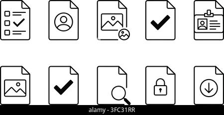 Document icons for file management digital records and information organization and security. Stock Vector