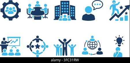 Diverse business icons in blue and light blue on transparent background for presentations and strategy. Stock Vector