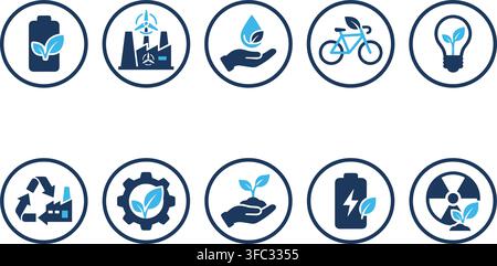 Environmental icons for sustainable living and green energy solutions for global protection. Stock Vector