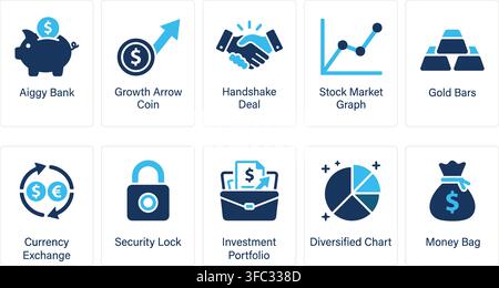 Finance and investment related vector icons for web, print, and digital design projects on transparent background. Stock Vector