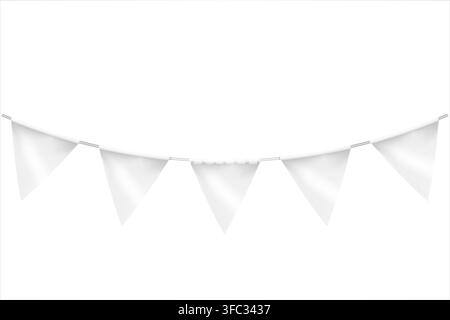 Realistic white curved pennant garland mockup isolated for custom design party decoration celebration and branding presentation Stock Vector
