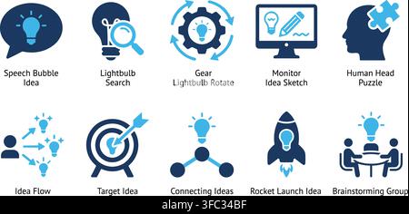Idea concept icons with light bulb and rocket for innovation and startup business growth. Stock Vector