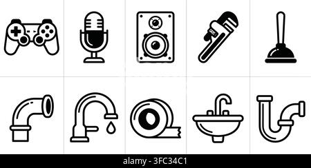 Household and entertainment vector icons for various applications on transparent background. Stock Vector