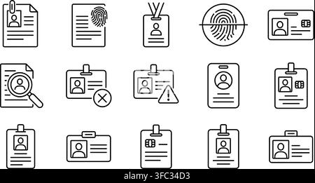 Identification and personal data black line icon set with transparent background. Stock Vector