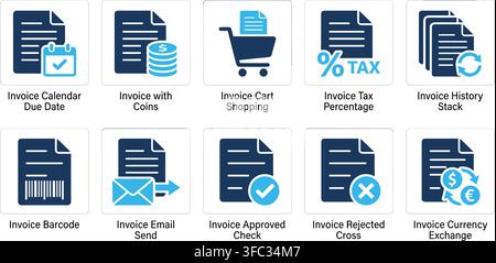 Invoice and billing vector icons set for business accounting and financial transaction management needs. Stock Vector