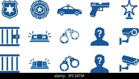 Law enforcement and security related vector icons for various digital and print applications on transparent background. Stock Vector
