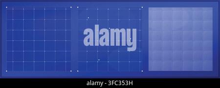 Minimalist blueprint radar grid background with coordinate lines and glowing target dots for technical UI display. Stock Vector