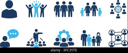 Professional business team and community flat icons showcasing leadership family and networking for corporate branding. Stock Vector