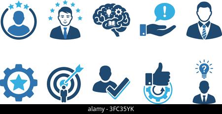 Professional human resource icons featuring blue corporate avatars for recruitment and talent management applications. Stock Vector