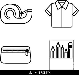 School supplies and stationary line icons set black minimal vector symbols on transparent background for education. Stock Vector