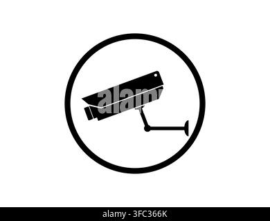 Security Camera Icon CCTV Surveillance Camera Monitoring Symbol in Circular Badge for Safety. Stock Vector