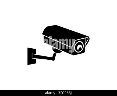 Black CCTV Security Camera Icon Mounted On Wall Surveillance Concept Illustration For Signage. Stock Vector