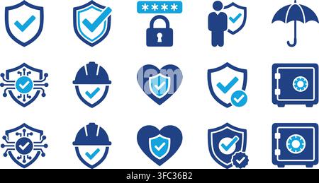 Security shield and lock icons in blue gradient for protection authentication and safe data management system interface. Stock Vector