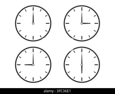Set of Four Minimal Analog Clocks Showing Different Times for Time Concept And Schedule. Stock Vector