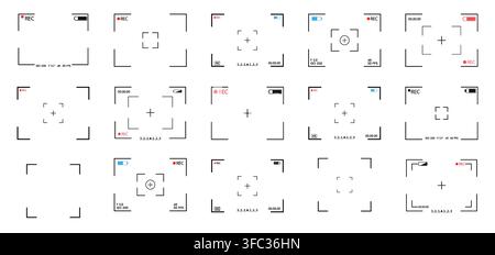 Camera Viewfinder HUD Overlays Set With Recording Indicators, Focus Frames and On Screen Display Elements. Stock Vector