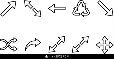 Set of various arrow icons, representing direction and movement, for web and UI design elements. Stock Vector