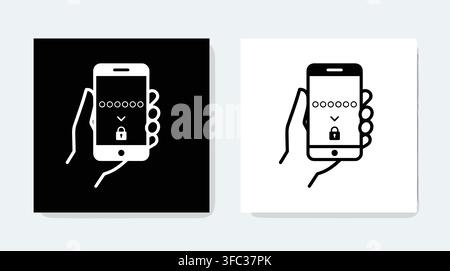 Smartphone hand held security lock icons set with digital password interface for mobile privacy access control design. Stock Vector