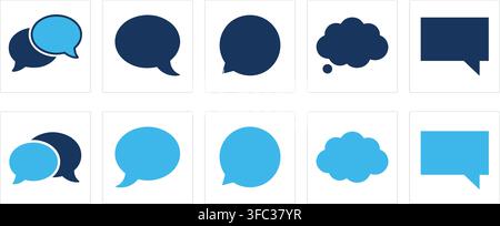 Speech bubble icons with varied chat shapes for digital communication and messaging interface design requirements set. Stock Vector