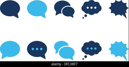 Various shapes blue and dark blue chat bubbles isolated on transparent background for communication. Stock Vector
