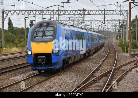 Lumo West Coast Class 222 Meridian 222601 approaching Rugeley Trent Valley with the 06:05 Stirling to London Euston service on 25 August 2026 Stock Photo