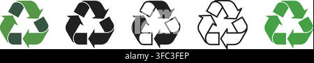 Recycle Symbol Collection, Green Black and Outline Recycling Icons in Multiple Styles Stock Vector