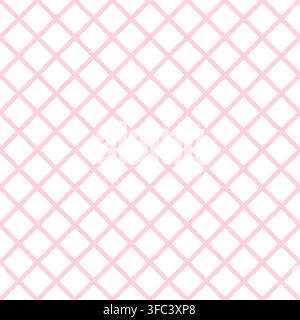 Seamless vector pink diamond lattice pattern on white background, diagonal geometric layout in a minimalist style for fabric, wallpaper, wrapping Stock Vector
