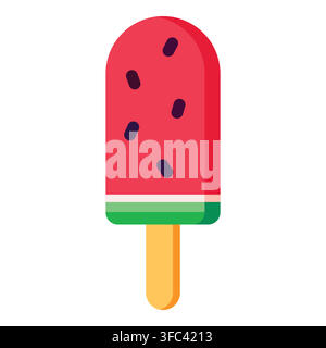 Watermelon popsicle icon for summer refreshment, sweet fruit ice lolly on a stick representing a cold dessert Stock Vector