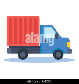 Delivery truck carrying red cargo container representing logistics, shipping, and global freight transport Stock Vector