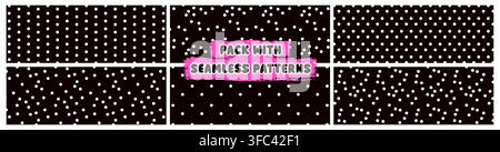 A simple polkadot seamless patterns pack. Small and big dots on a dark background. Great for cute and clean designs. Stock Vector