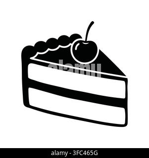 Bold black silhouette of a cake slice featuring two layers and a cherry Stock Vector