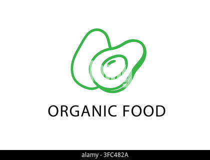 Minimal organic food line logo with avocado icon Stock Vector