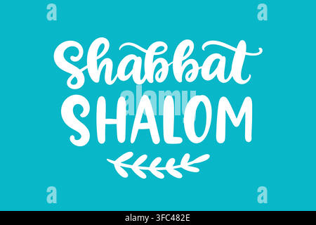 Minimal Shabbat Shalom hand lettering on blue Stock Vector