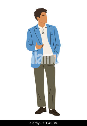 Young man stands dressed in casual style Stock Vector