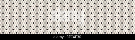 Seamless lace mesh pattern. Delicate black openwork net with dotted accents on warm cream background. Vector design for fabric, wallpaper, wrapping pa Stock Vector
